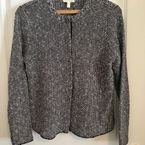 Eileen Fisher Elegant Classic Silver Gray Knit Sweater Jacket